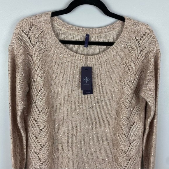 NYDJ Sequin Oversized Ntral Sweater XS Cream Pink Cameo - Picture 3 of 13